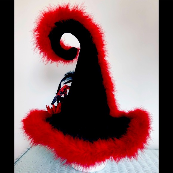 Elf victorian hat Black velvet & ted marabou feather trim Artisan one of - Picture 8 of 16